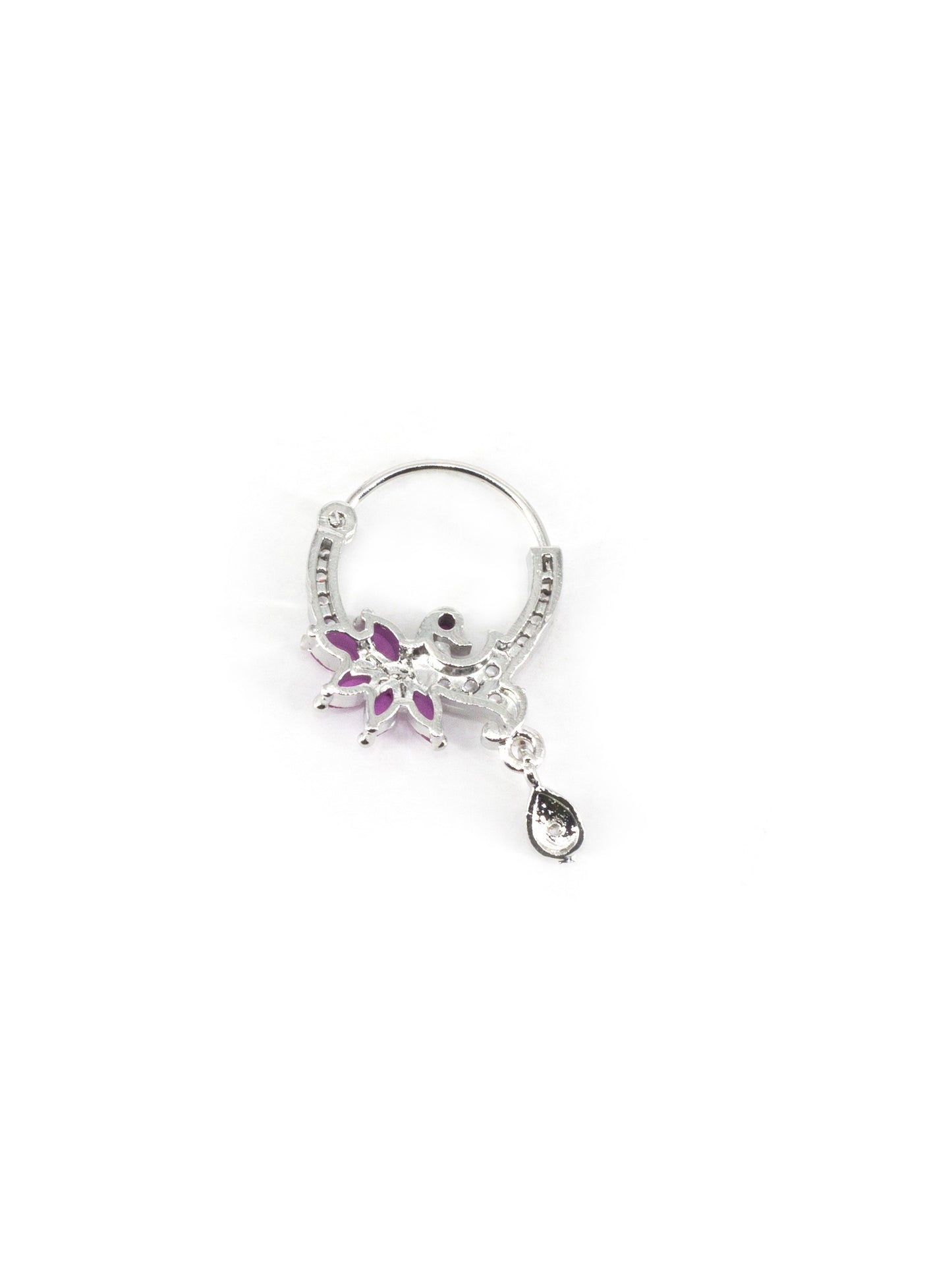 Silver Plated Red AD Drop Nose Ring for Women