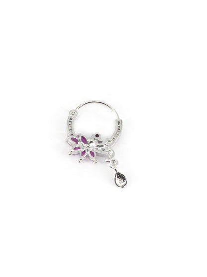 Silver Plated Red AD Drop Nose Ring for Women