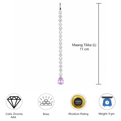 Rhodium Plated Purple AD Maang Tikka for Women