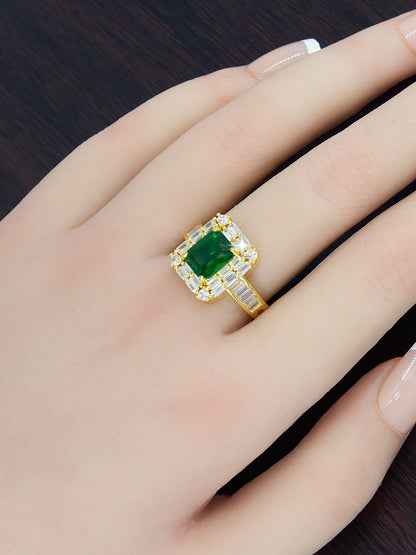 Gold Plated Green AD Adjustable Ring For Women