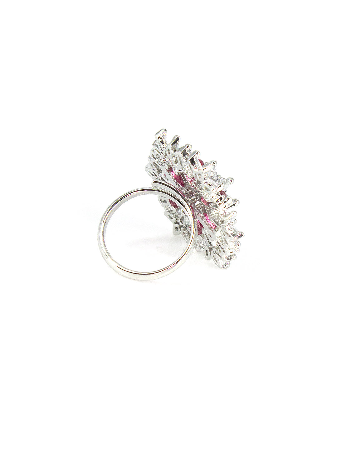 Silver-Plated AD Statement Floral Designer Adjustable Finger Ring