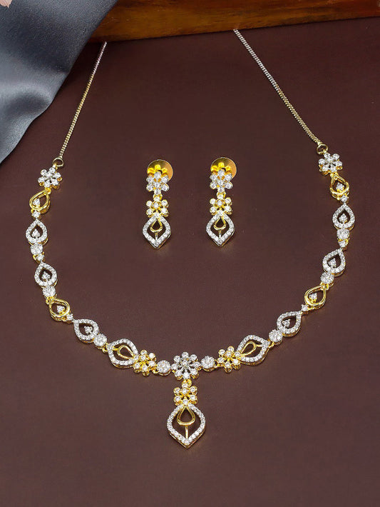 Floral American Diamond Jewellery Set