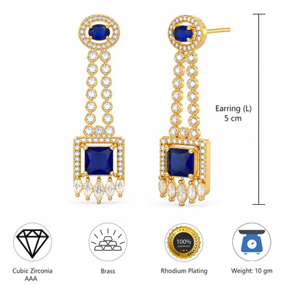 Gold Plated Blue American Diamond Earrings for Women