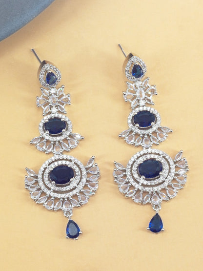 Silver Plated Blue AD Long Earrings for Women