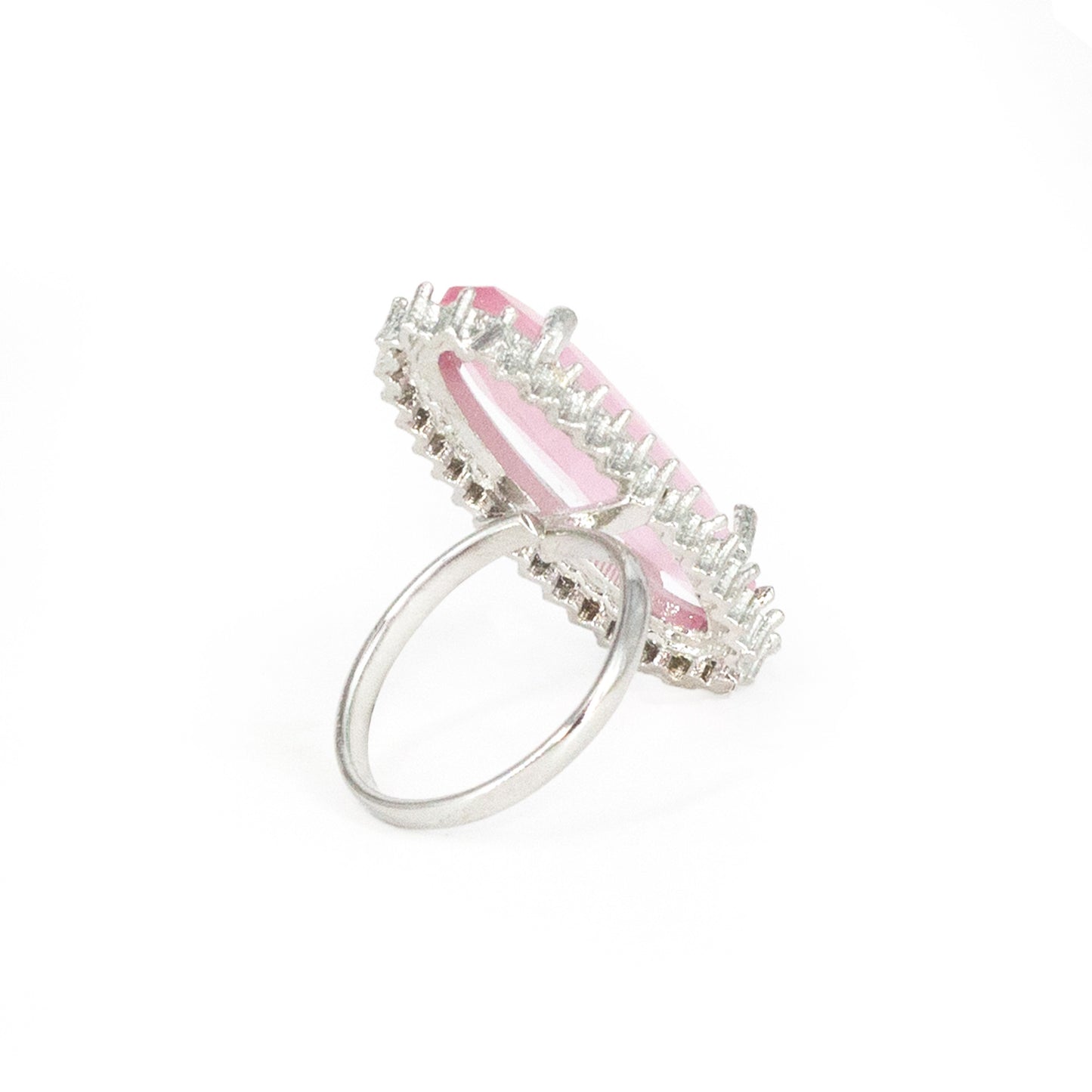 Silver Plated Pink AD Finger Ring for Women