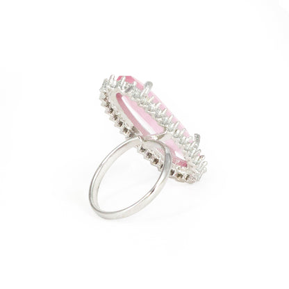 Silver Plated Pink AD Finger Ring for Women