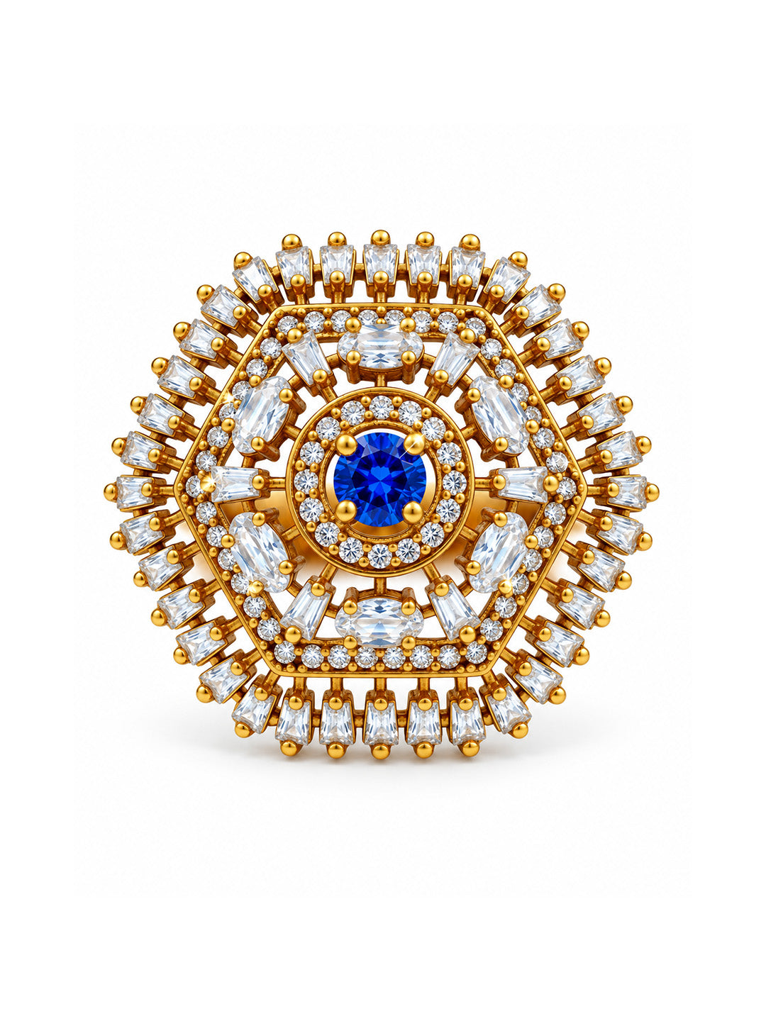 Antique Gold Plated Blue AD Finger Ring for Women