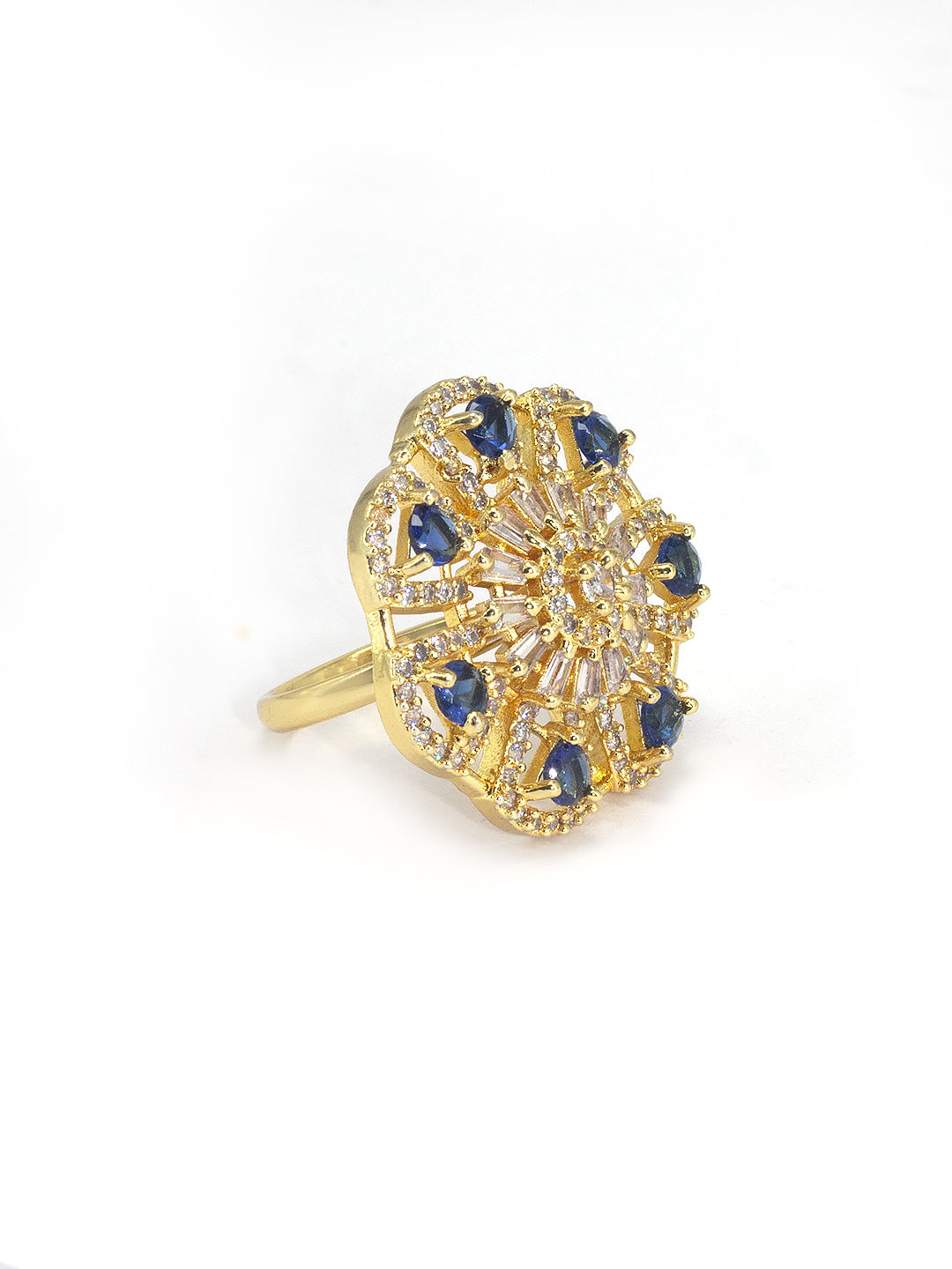 Blue Floral AD Adjustable Finger Ring