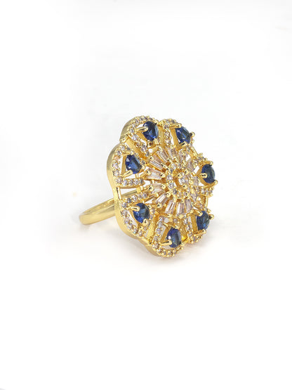 Blue Floral AD Adjustable Finger Ring