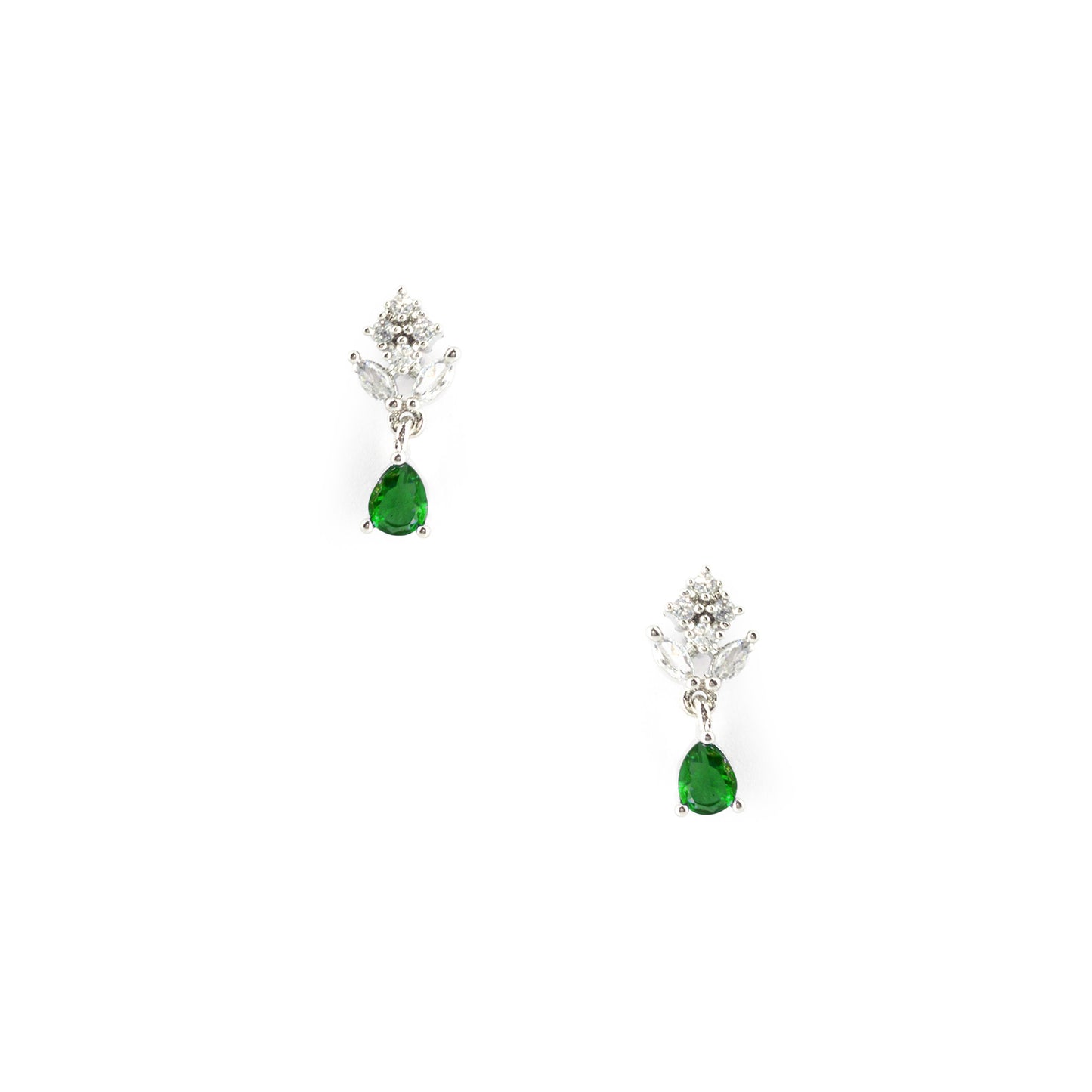 Silver Plated Green Drop Earrings for Women