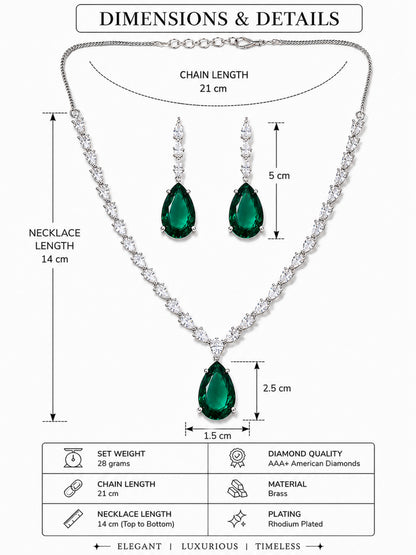 Silver Plated Green Teardrop AD Jewellery Set for Women