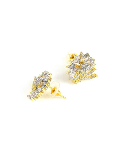 Gold Plated AD Floral Stud Earrings for Women