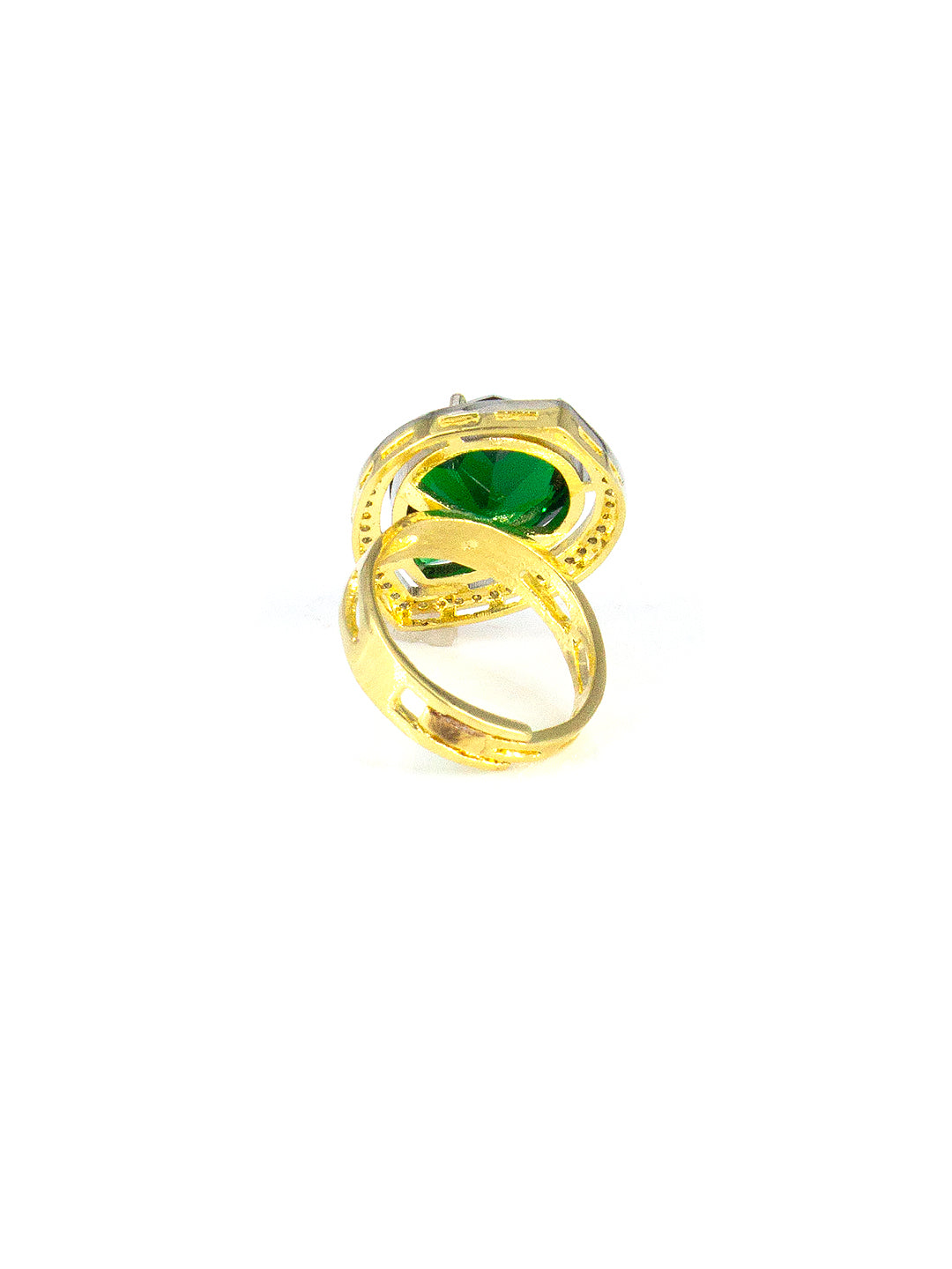 Gold Plated AD Green Cocktail Adjustable Ring