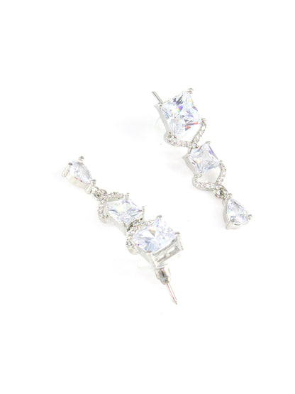 Silver Plated AD Square Drop Earrings For Women