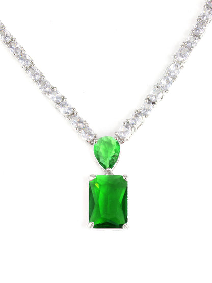 Silver Plated Green AD Minimal Jewellery Set