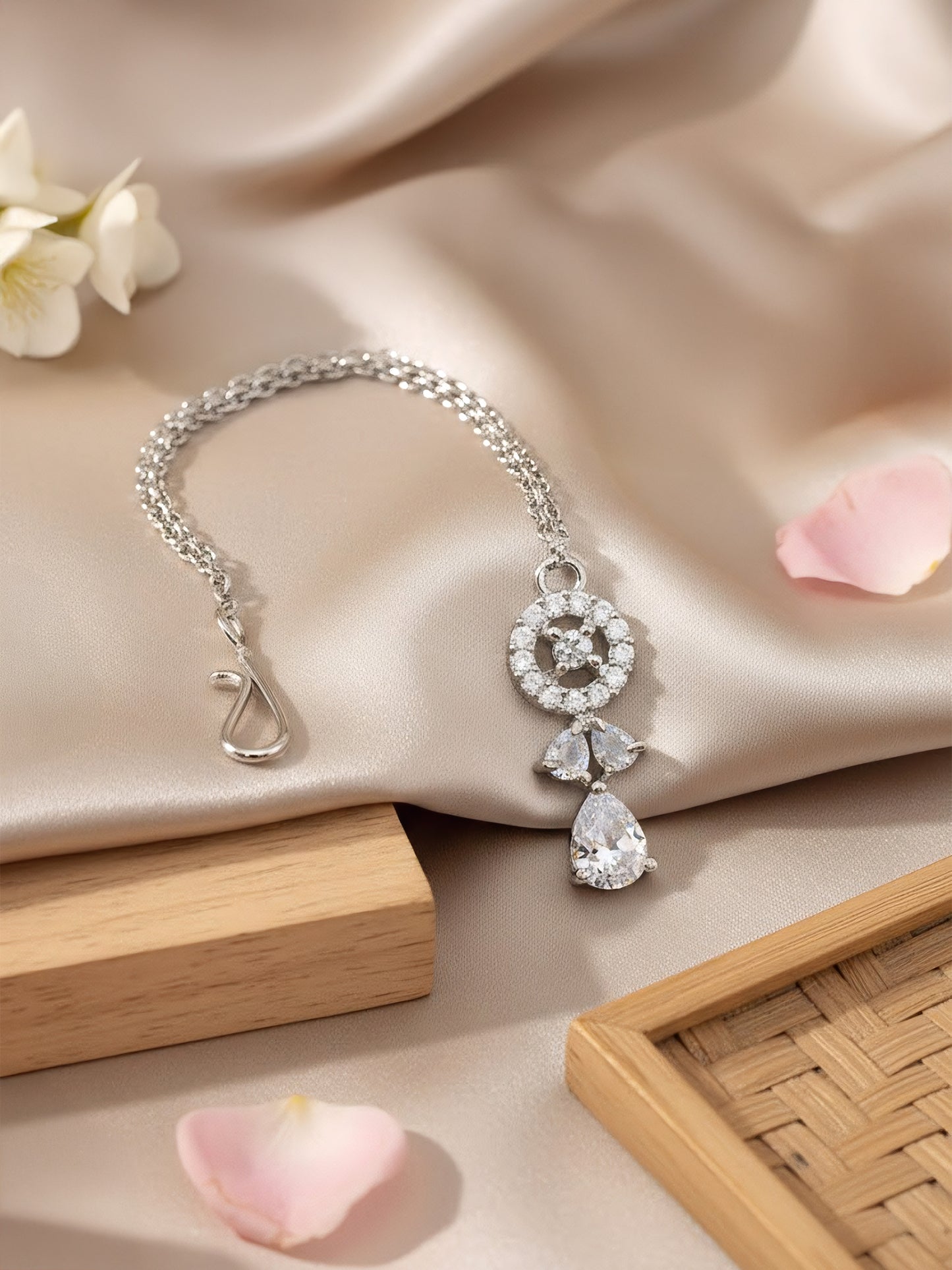 Silver Plated White AD Maang Tikka for Women