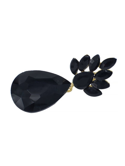 Gold Plated Black Crystal Stones Studded Drop Earrings