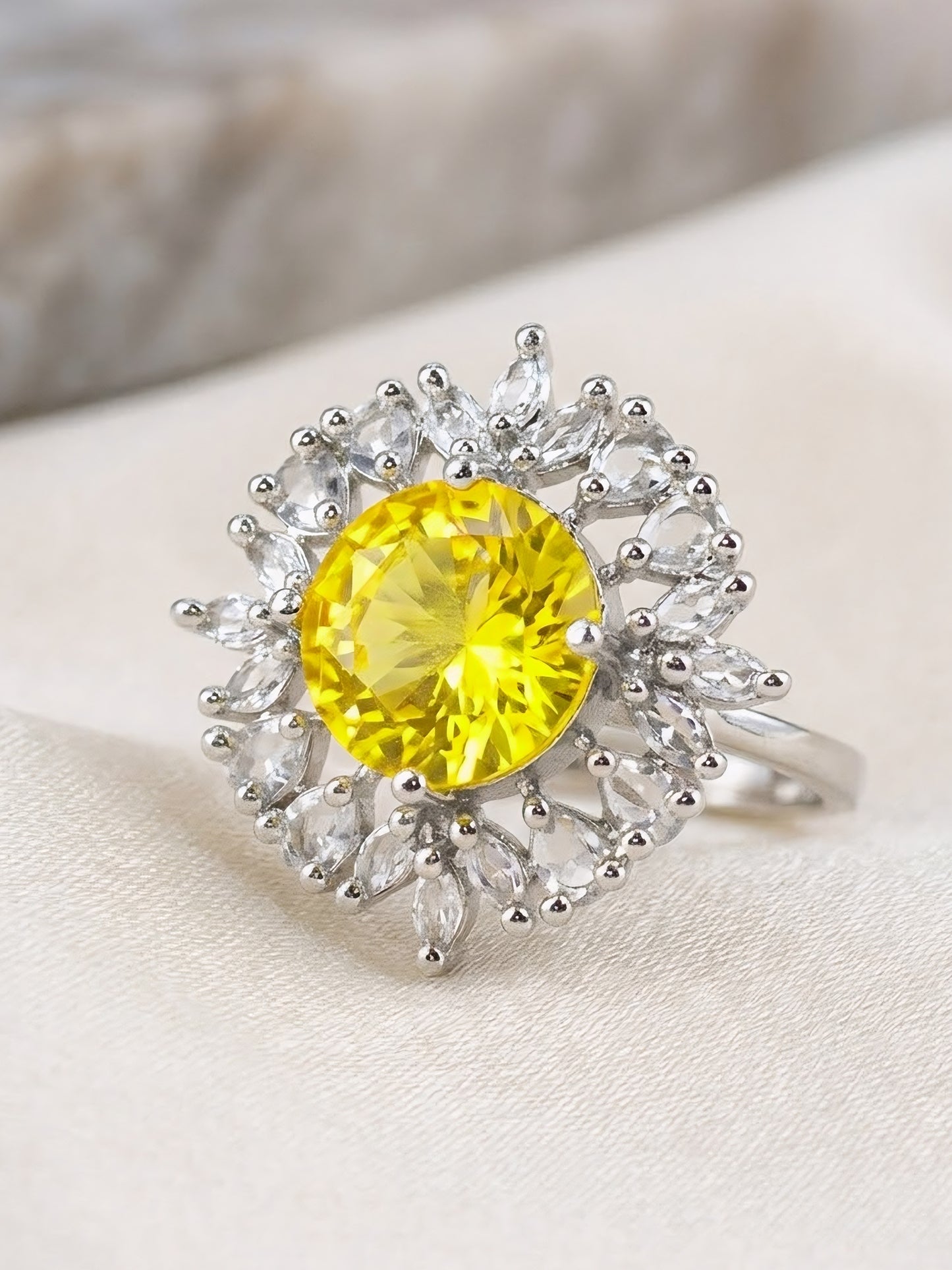 Silver Plated Yellow AD Finger Ring for Women