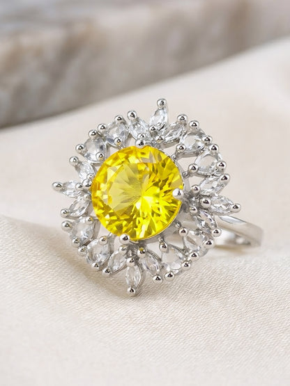 Silver Plated Yellow AD Finger Ring for Women