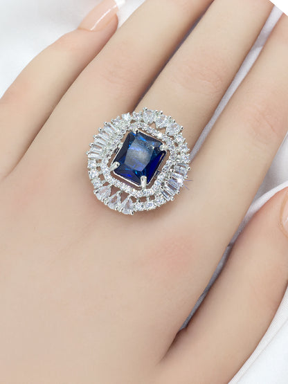 Pack of 3 Red Blue and Green Statement AD-Studded Adjustable Ring