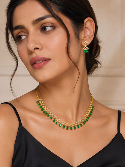 Gold Plated Green American Diamond Jewellery Set for Women