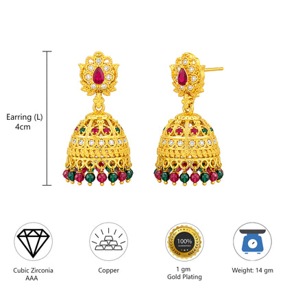 1 Gram Gold Plated AD Jhumka Earrings for Women