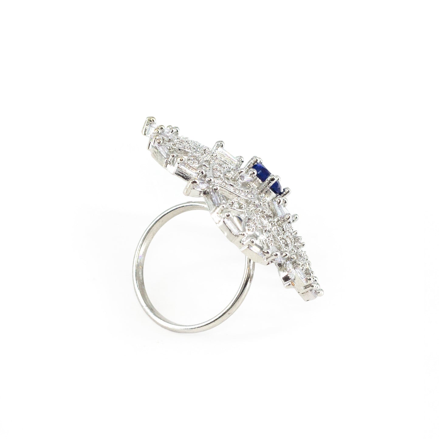 Silver Plated Blue AD Floral Ring for Women