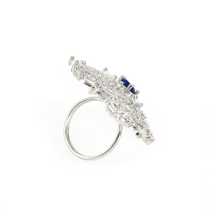 Silver Plated Blue AD Floral Ring for Women