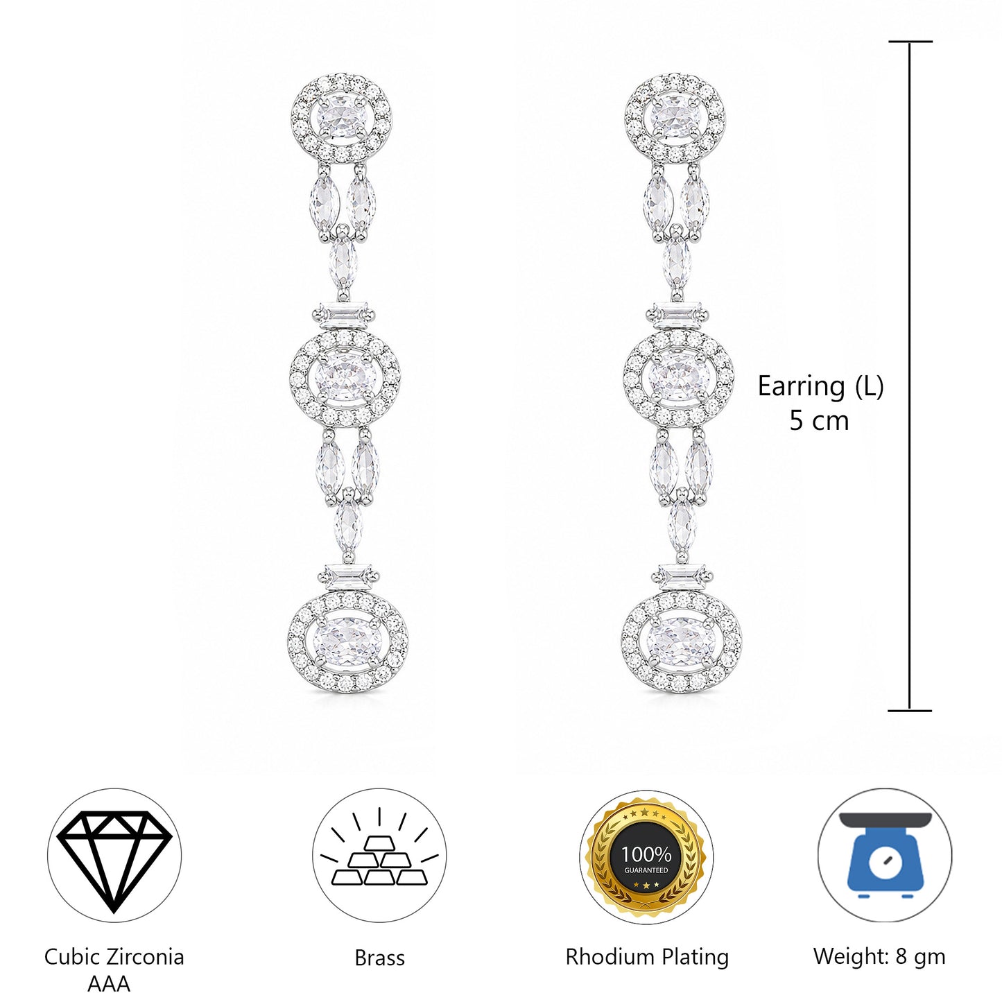 Silver Plated American Diamond Drop Earrings for Women