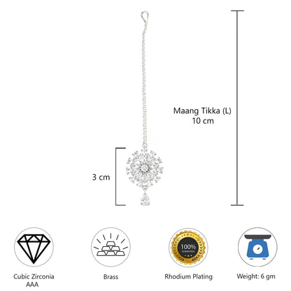 Silver Plated AD Maang Tikka for Women