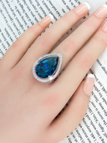 Silver-Plated American-Diamond Studded Adjustable Finger Ring