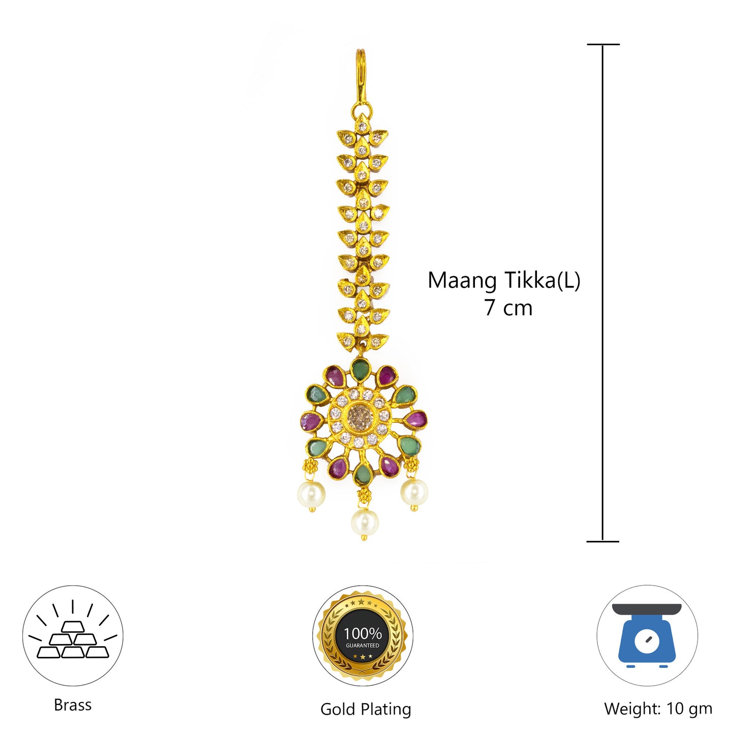 Gold Plated American Diamond Maang Tikka for Women