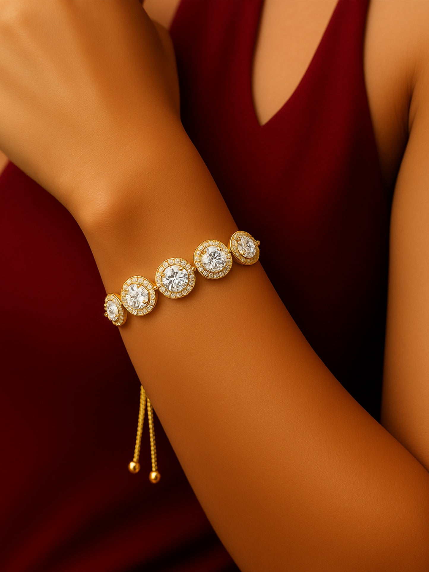 Gold Plated White AD Adjustable Bracelet for Women