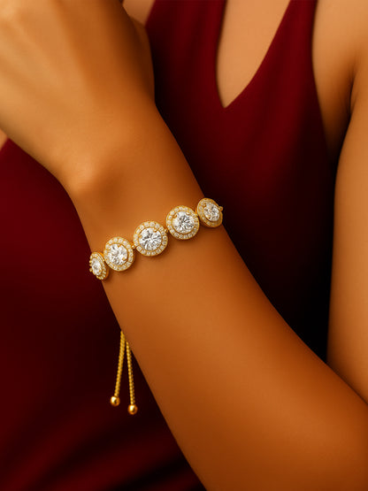 Gold Plated White AD Adjustable Bracelet for Women