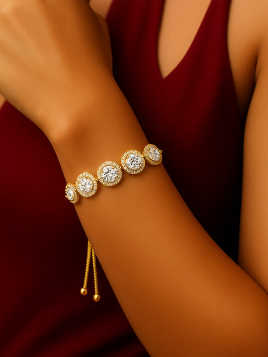 Gold Plated White AD Adjustable Bracelet for Women