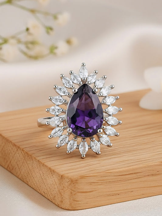 Silver Plated Purple AD Adjustable Ring for Women