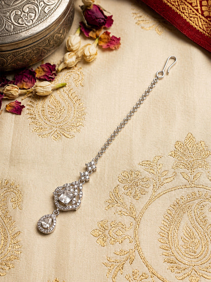 Silver Plated AD Maang Tikka for Women