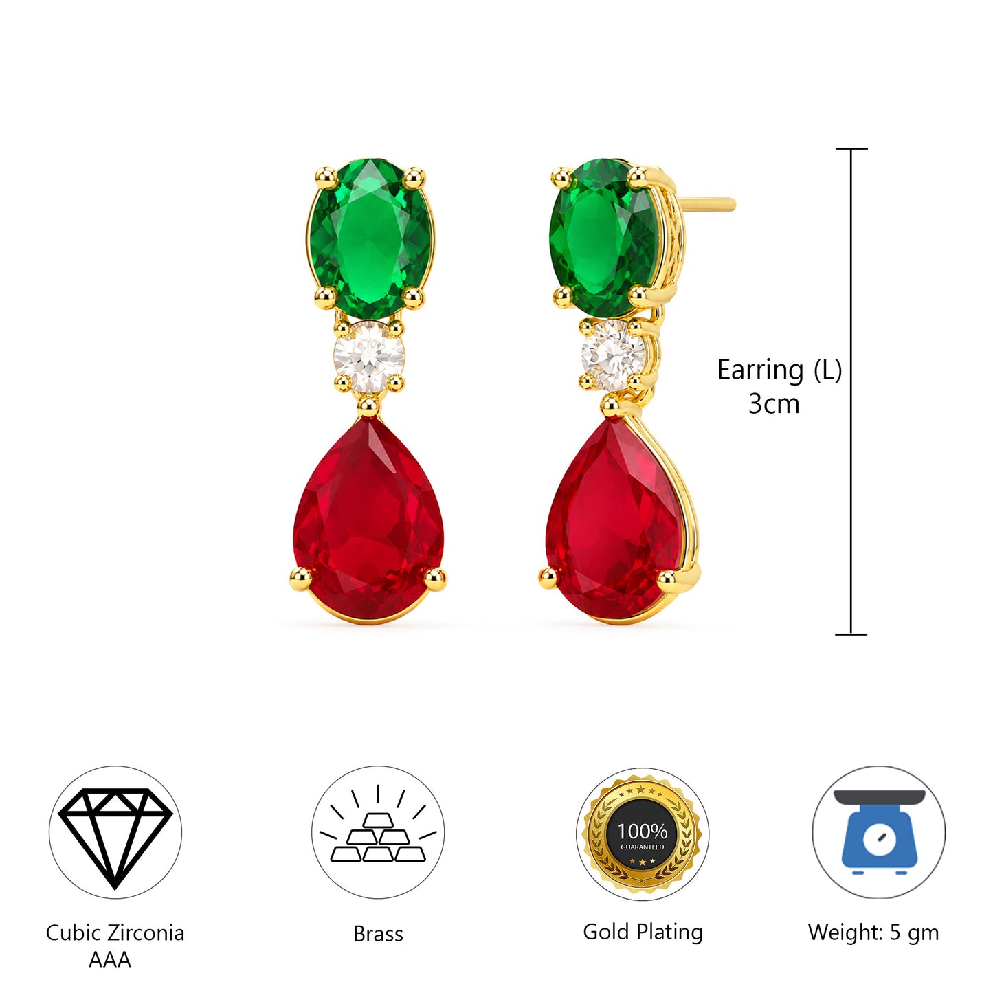Gold Plated AD Teardrop Earrings for Women