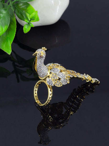 Gold Plated Peacock AD Adjustable Finger Ring for Women