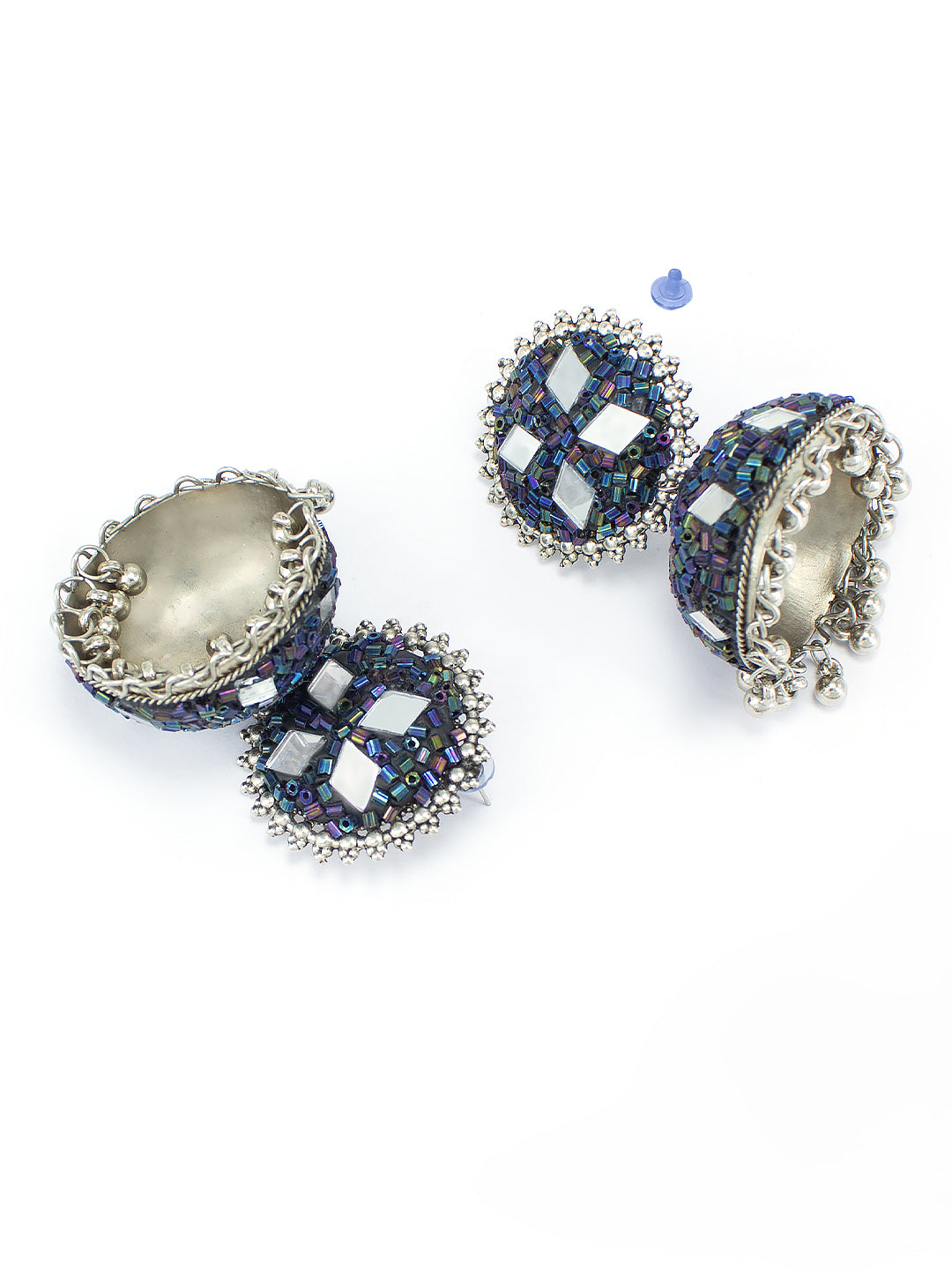 Blue Beads Drop Jhumka Earrings