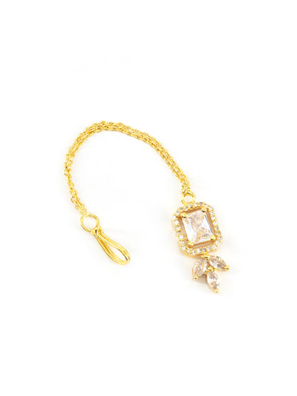 Gold Plated White AD Maang Tikka for Women