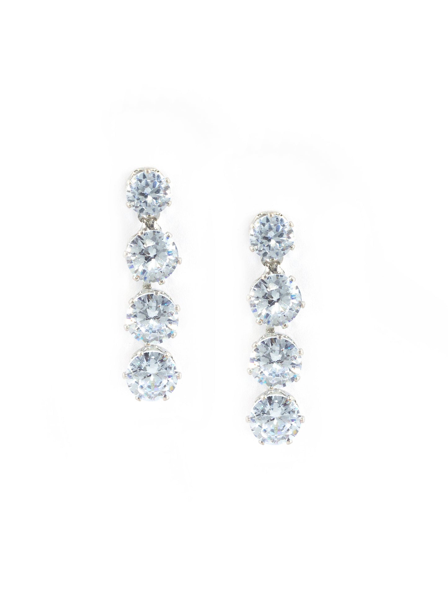 Silver Plated Round White AD Drop Earrings for Women