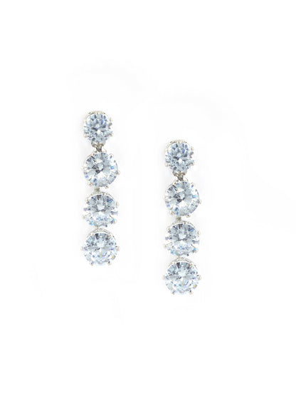 Silver Plated Round White AD Drop Earrings for Women