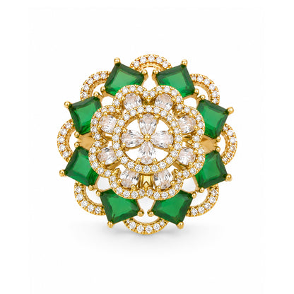 Antique Gold Plated Green AD Finger Ring for Women