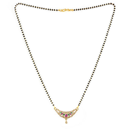 Gold Plated Red & Green AD Mangalsutra For Women