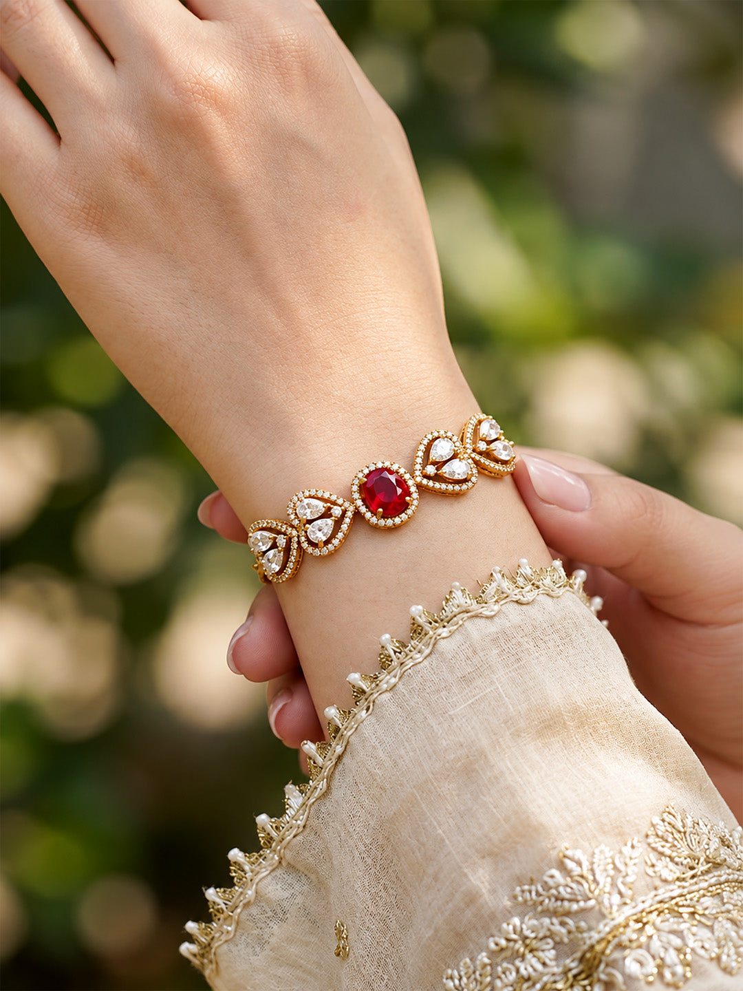 Antique Gold Plated Red AD Bracelet for Women