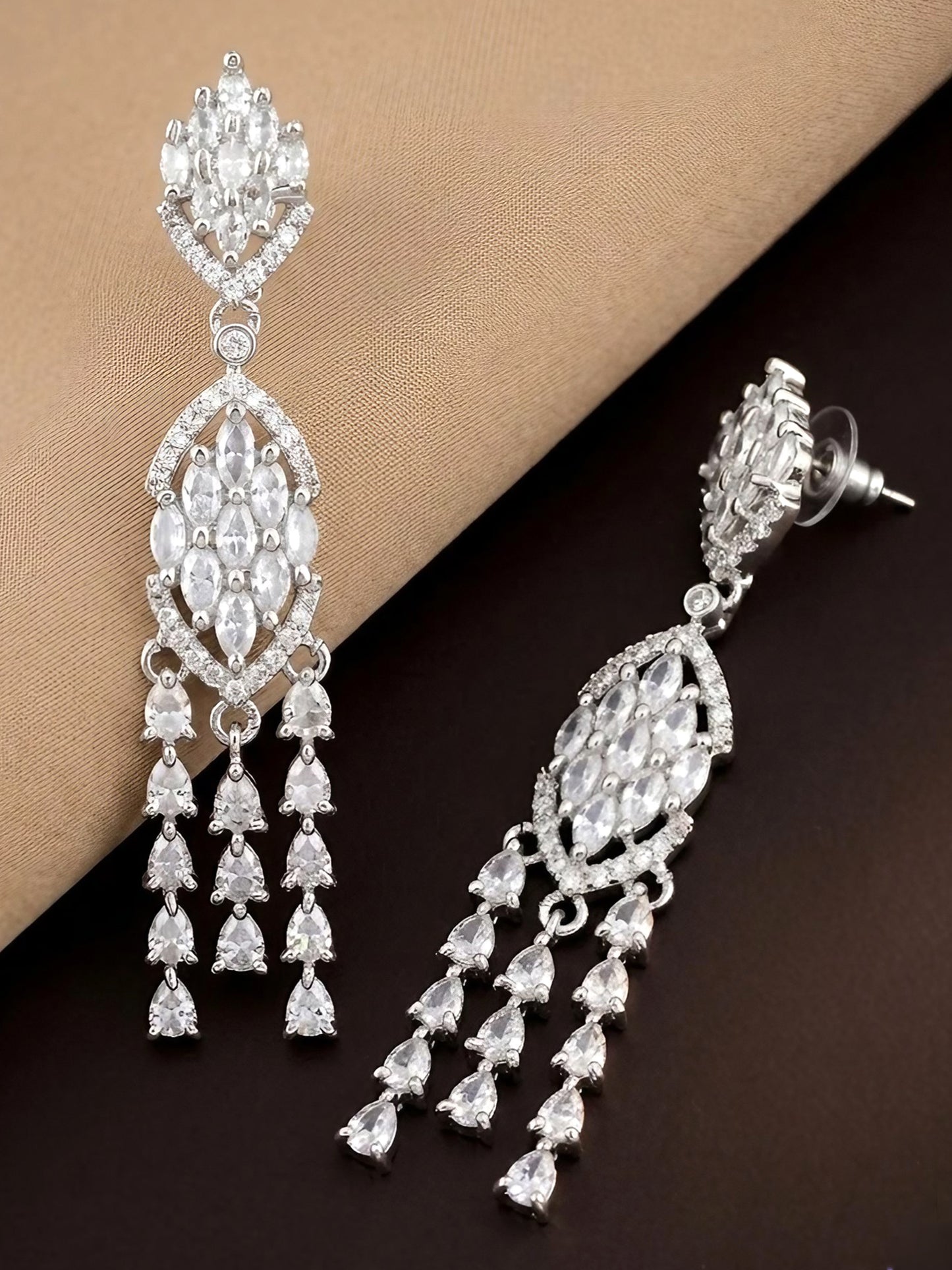 Silver Plated AD Drop Earrings for Women