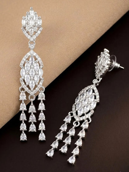 Silver Plated AD Drop Earrings for Women