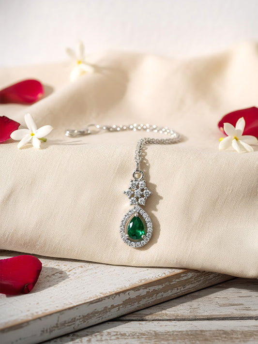 Rhodium Plated Green AD Maang Tikka for Women