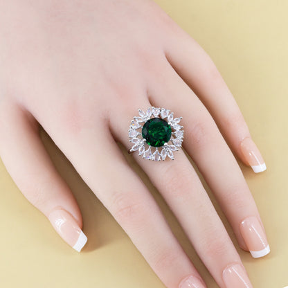 Rhodium Plated Green AD Finger Ring for Women